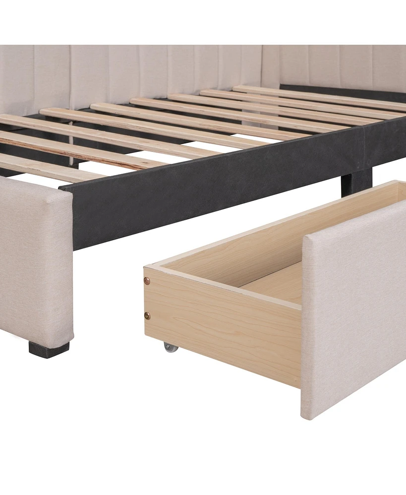 Slickblue Upholstered Twin Daybed with 2 Storage Drawers, Sofa Bed Frame No Box Spring Needed