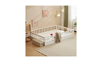 Slickblue Pine Fence Bed with Door and Board, Full Size for Children
