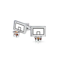 Bling Jewelry Sports Fan Coach Backboard Hoop Basketball Cufflinks For Men Shirt Cuff Links Graduation Gift Bullet Hinge Back Stainless Steel Enamel