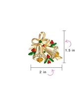 Bling Jewelry Large Statement Crystal Holiday Holly Bells Scarf Brooch Pin Gold Plated