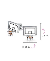 Bling Jewelry Sports Fan Coach Backboard Hoop Basketball Cufflinks For Men Shirt Cuff Links Graduation Gift Bullet Hinge Back Stainless Steel Enamel