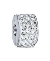 Bling Jewelry Clear White Crystal Spacer Stopper Bead Charm For Women .925 Sterling Silver Snap Clasp Fits European Bracelet