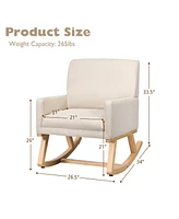 Gymax Mid Century Fabric Lounge Chair Upholstered Accent Armchair Rocking Chair Beige