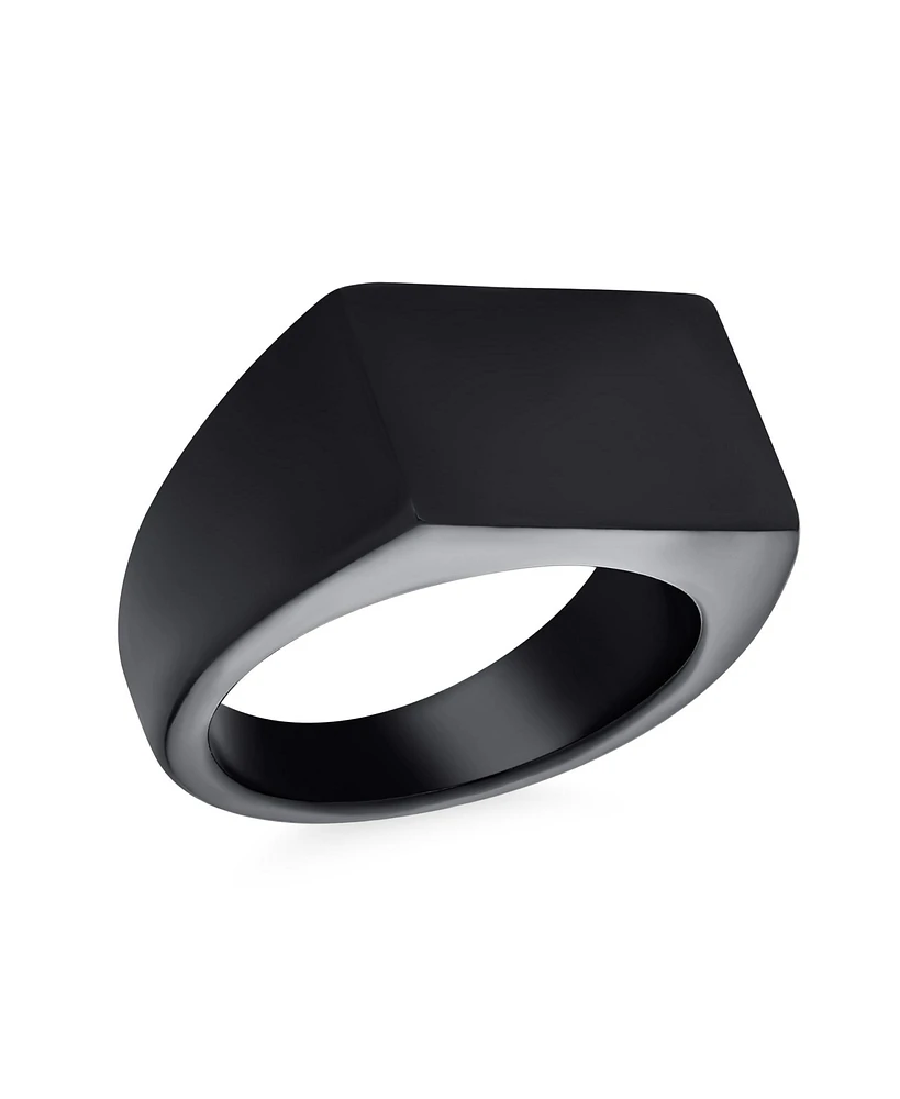 Bling Jewelry Mens Rectangle Black Signet Ring Stainless Steel Polished Matte Finish