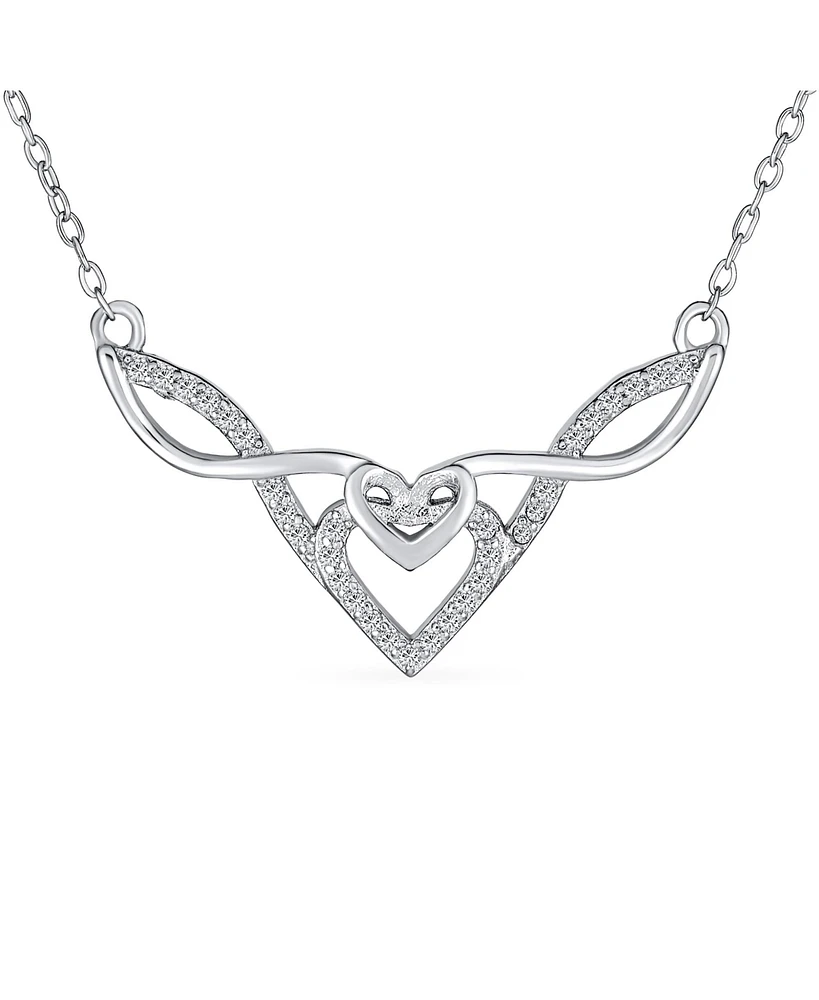 Bling Jewelry Good Luck Friendship Cz Accent Heart Trinity Irish Love Knot Infinity Celtic Necklace Collar Pendant For Women Couples .925 Sterling Sil