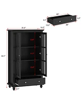 Famapy Brown Wooden Standard Bookcase with 3-Tier Shelves and Drawer