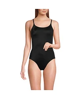 Lands' End Petite Scoop Neck High Leg Tugless Tank Thin Strap One Piece Swimsuit