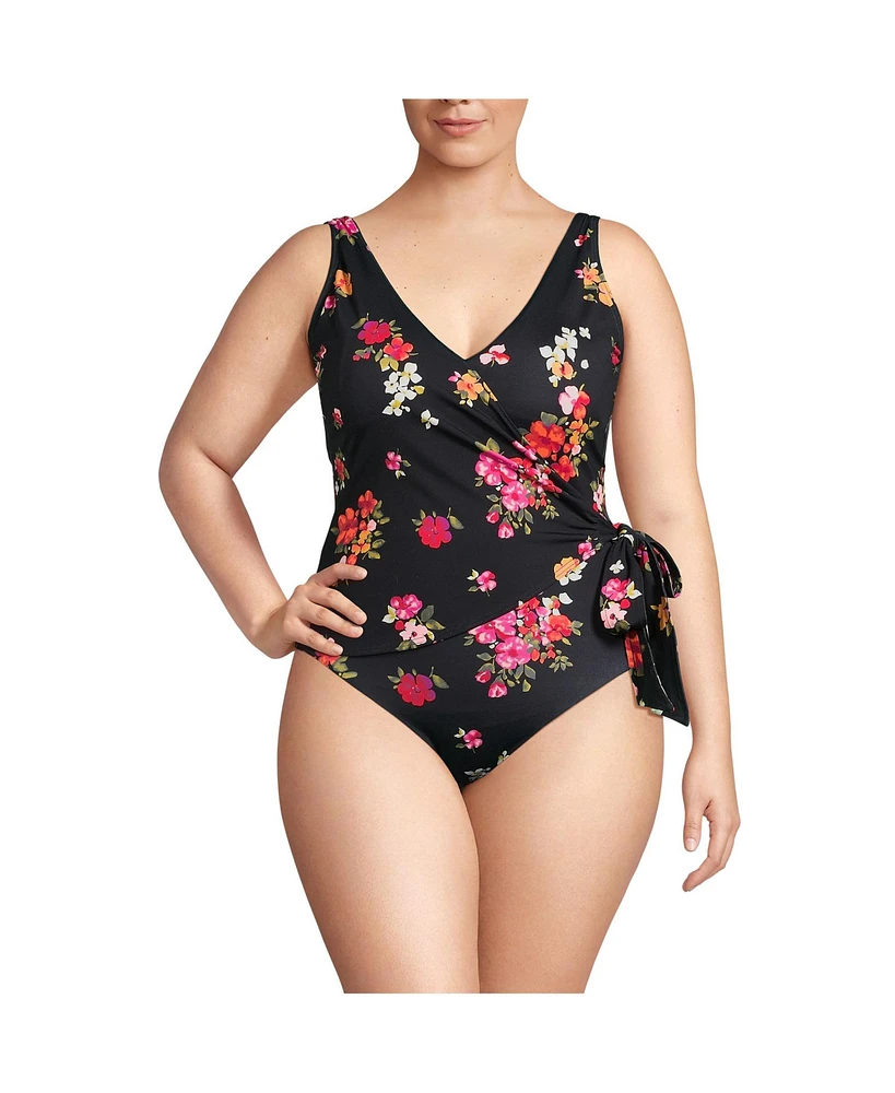 Lands' End Women's Plus Side Tie Wrap One Piece Swimsuit