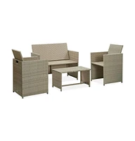 vidaXL 4 Piece Patio Lounge Set with Cushions Beige Poly Rattan