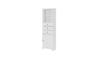 Slickblue White Tall Storage Cabinet – Mdf with Painted Finish, 3 Drawers & Adjustable Shelves for Bathroom, Kitchen, and Living Room