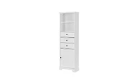 Slickblue White Tall Storage Cabinet – Mdf with Painted Finish, 3 Drawers & Adjustable Shelves for Bathroom, Kitchen, and Living Room