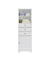 Slickblue White Tall Storage Cabinet – Mdf with Painted Finish, 3 Drawers & Adjustable Shelves for Bathroom, Kitchen, and Living Room