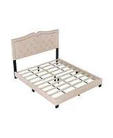 Slickblue Queen Size Upholstered Bed Frame with Rivet Design – Stylish and Durable