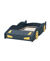 Slickblue Twin Size Race Car-Shaped Platform Bed with Wheels and Storage