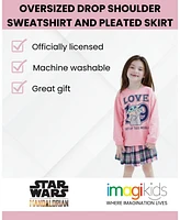 Starwars Girls Star Wars The Mandalorian Baby Yoda Fleece Oversized Drop Shoulder Sweatshirt and Pleated Skirt to (2T - 14-16)