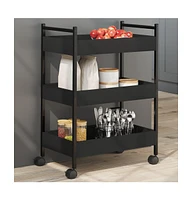 vidaXL Kitchen Trolley Black 19.7"x11.8"x27.6" Engineered Wood