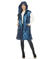 White Mark Women's Metallic Long Puffer Vest Jacket