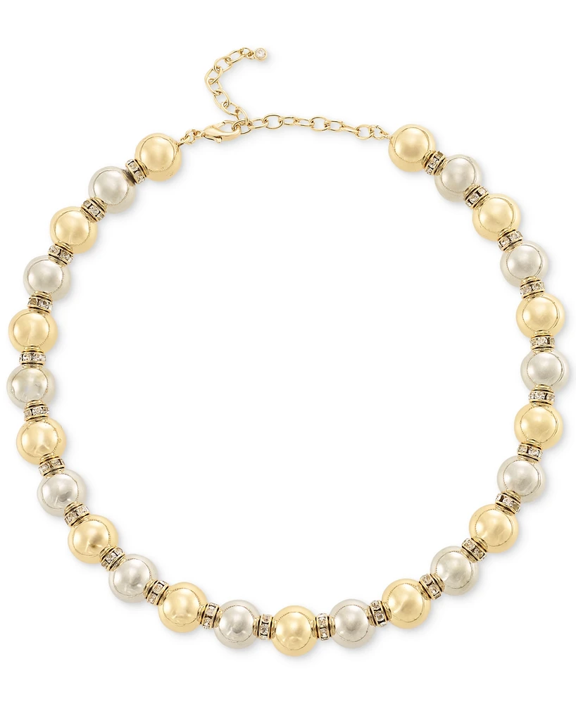 On 34th Two-Tone Pave Rondelle & Ball Beaded Collar Necklace, 16-1/2" + 3" extender, Created for Macy's