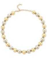 On 34th Two-Tone Pave Rondelle & Ball Beaded Collar Necklace, 16-1/2" + 3" extender, Created for Macy's