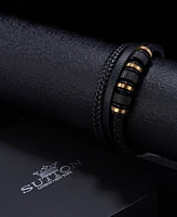 Rhona Sutton Black Titan Leather Stainless Steel Bracelet