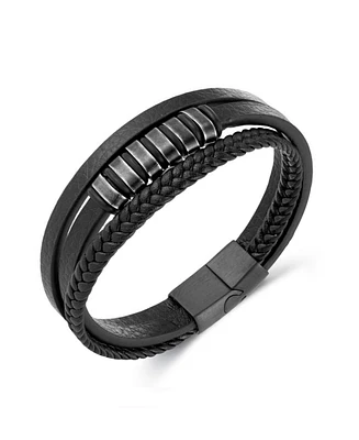 Rhona Sutton Urban Edge Leather Black Stainless Steel Bracelet