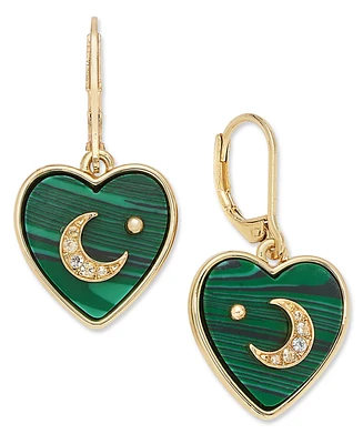 On 34th Gold-Tone Pave Moon Stone Heart Drop Earrings, Created for Macy's