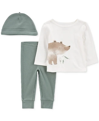 Carter's Baby Boys Little Outfit Hat, Bear T-Shirt & Ribbed Pants, 3-Piece Set