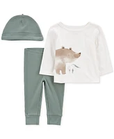 Carter's Baby Boys Little Outfit Hat, Bear T-Shirt & Ribbed Pants, 3-Piece Set