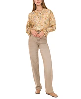 1.state Women's Printed Button-Front Long Sleeve Blouse