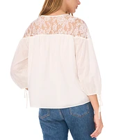 1.state Women's Lace-Yoke 3/4-Sleeve Tie-Cuff Blouse