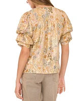 1.state Women's Printed Bubble-Sleeve V-Neck Blouse