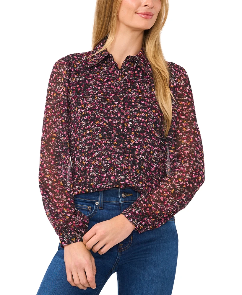 CeCe Women's Floral-Print Long-Sleeve Blouse