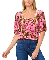 CeCe Women's Velvet Paisley-Print Puff-Sleeve Top