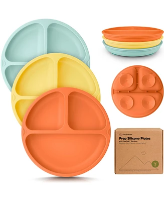 KeaBabies 3-Pack Prep Suction Plates for Baby, 100% Silicone Toddler Plates, Bpa-Free Divided Baby with