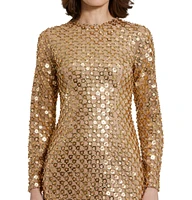 Mac Duggal Women's Beaded Georgette Long Sleeve Fitted Midi Dress