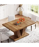 Tribesigns 47-Inch Dining Table for 4, Walnut Brown Kitchen Dinner Table with Heavy Duty Pedestal, Farmhouse Wooden Eating Table for Home, Dining Room