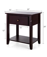 Gymax 2PCS Nightstand Sofa End Side Table W/ Storage Drawer Bottom Shelf Espresso