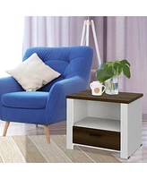 Gymax Accent Nightstand with Drawer and Open Shelf Sofa End Table Bedroom Living Room