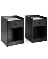 Gymax Set of 2 Nightstand with Drawer Cabinet End Side Table Raised Top Rustic Brown