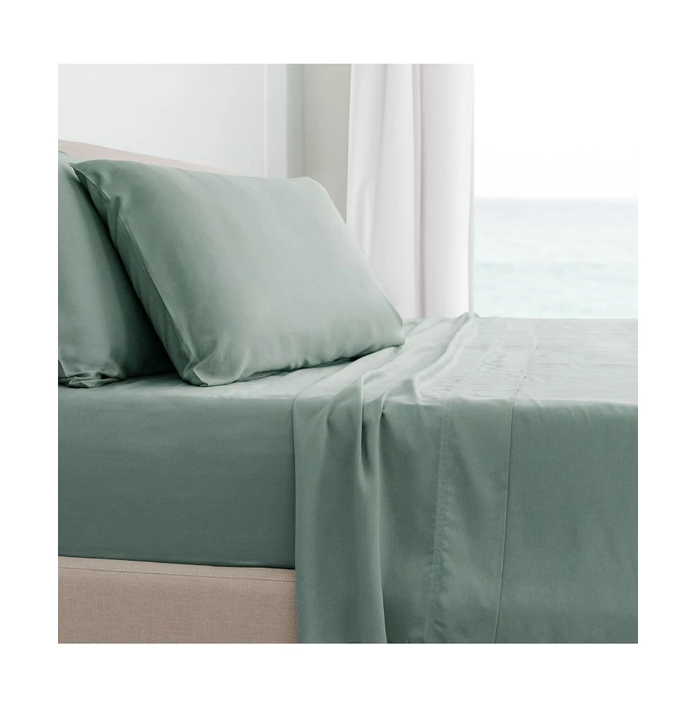 Cariloha Classic 4-Piece Twill Sheet Set | Tahitian Breeze | Split King | Viscose Material |Extra soft, Cooling for Hot Sleepers, Corner Bands