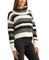 Bcx Juniors' Striped Ribbed Dropped-Shoulder Cowlneck Sweater