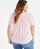 Style & Co Plus Printed Flutter-Sleeve Top, Created for Macy's