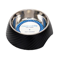 Country Living Set of 2 Twill Melamine Dog Bowls with Removable Stainless Steel Inserts – Stylish & Durable Pet Feeder
