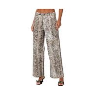 Edikted Women's Snakeskin printed low rise jeans