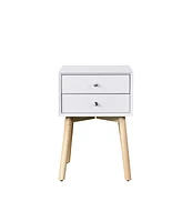 Slickblue Side Table with 2 Drawers and Rubber Wood Legs