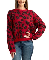 Bcx Juniors' Animal-Print Cropped Dropped-Shoulder Sweater