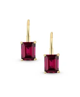 Bling Jewelry Large Nano Red Synthetic Ruby Emerald Cut Drop Earrings Gold Plated .925 Silver