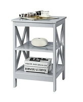 Gymax 3-Tier Nightstand End Table X Design Storage Display Shelf Living Room Grey