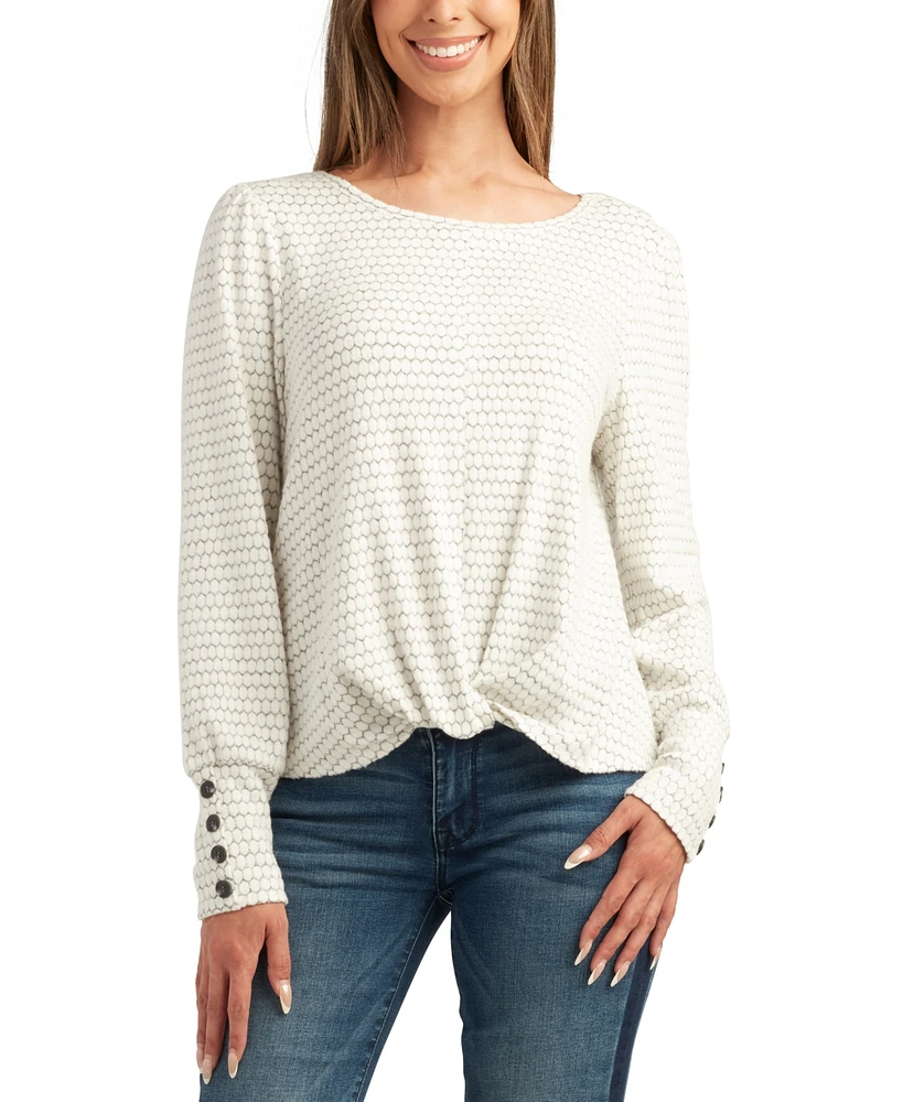 Bcx Juniors' Honeycomb Twist-Hem Long-Sleeve Sweater