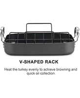 Cooks Standard 16-Inch x 12-Inch Hard Anodized Nonstick Chicken Ham Roaster Pan Multi-Use Grill Pan with Handles, Black